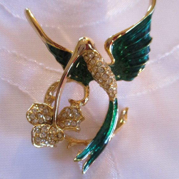 VINTAGE HUMMINGBIRD CRYSTAL BROOCH - Picture 2 of 6